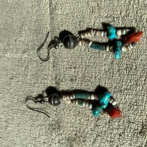 Turquoise/coral/ shell dangle earrings, beautiful